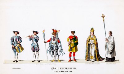 Theaterkostümentwürfe für Shakespeares Stück, Heinrich VIII., 19. Jahrhundert von Unbekannt