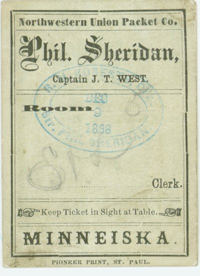 Ticket für das Dampfschiff Phil. Sheridan, 9. Dezember 1868 von Unbekannt