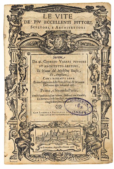 Titelseite aus: Giorgio Vasari, Die Leben der ausgezeichnetsten italienischen Maler, Bildhauer, 1568 von Unbekannt