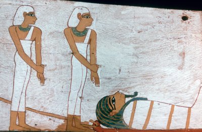 Zwei Priesterinnen, (Detail) des Dekors eines Sarkophags der Dame von Madja, 18. Dynastie von Unbekannt