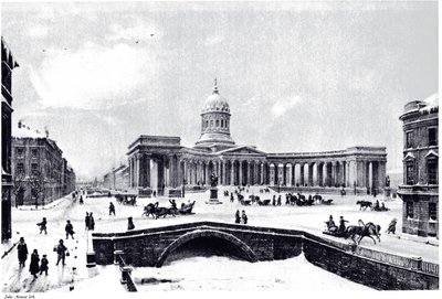 Ansicht der Kasaner Kathedrale in Sankt Petersburg, um 1850 von Unbekannt