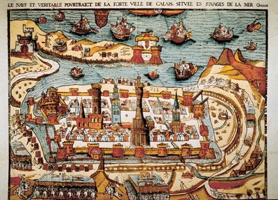 Ansicht der Stadt Calais im Jahr 1538. Xylographie. von Unbekannt