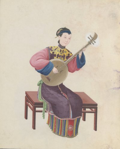 Aquarell eines Musikers, der Ruan spielt, spätes 18. Jahrhundert von Unbekannt