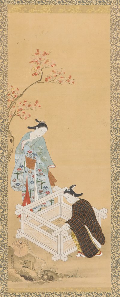 Junge und ein Mädchen in der Nähe eines Brunnens, Edo-Periode, 1615-1868 von Unbekannt