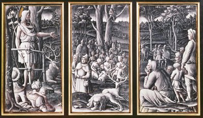 Limoges Triptychon von Johannes dem Täufer predigend in der Wildnis, 16. Jahrhundert von Unbekannt Unbekannt