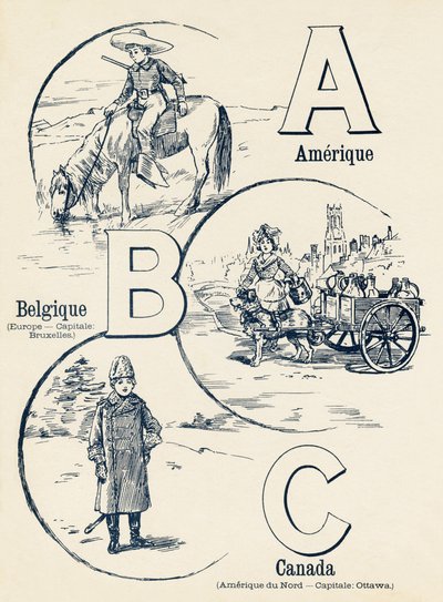 A B C: Amerika, Belgien, Kanada - ABC der zwei Welten. Emile Guerin, Verleger, Paris, um 1900. Maße: 27,5 x 21,5 cm von Unbekannt