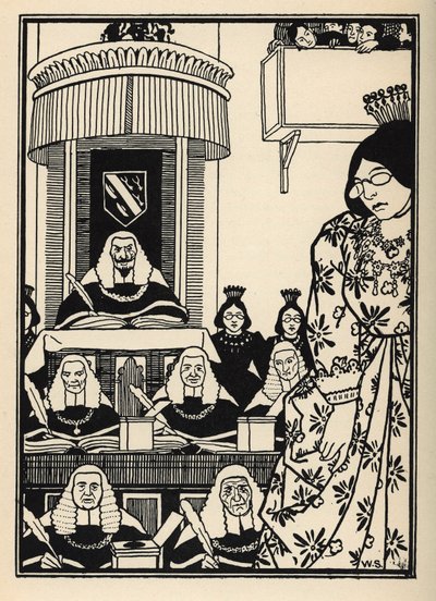 Ein überwiegend weiblicher Hof erscheint dem Baron als eine Ironie, die unter seinen Abenteuern erwähnenswert ist. Illustration von William Strang (1859-1921) und JB Clark aus „Die Abenteuer des Baron von Münchhausen“ von Rudolf Erich Raspe (1736-1794) (17 von Unbekannt
