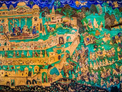 Chittra Shala Innenhof mit virtuosen feinen Gemälden, Taragarh Fort, Bundi, Rajasthan, Indien, Asien von Unbekannter Künstler