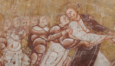Kirche (Église Saint-Martin). Innenraum. Wandmalereien (Fresko). Nordwand des Chors. Detail. Verhaftung Christi. 12. Jahrhundert. von Unbekannt