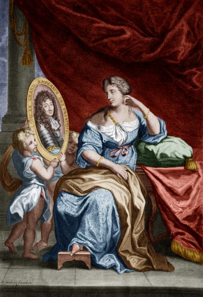 Françoise de Rochechouart de Mortemart, Marquise von Montespan (1641-1707), genannt Athénaïs, Mätresse des französischen Königs Ludwig XIV., kolorierte Gravur von Unbekannter Künstler