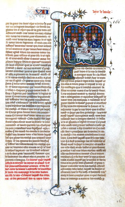 Der französische König Ludwig der Stammler (846-879) trifft Papst Johannes VIII. zu seiner Krönung im Jahr 877, Illumination aus "Grandes Chroniques de France de Charles V", ca. 1375-1380 von Unbekannter Künstler