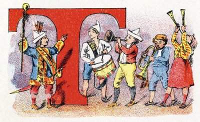 Buchstabe T: Trompete Trommel (Alphabet der Phosphatine Falieres) von Unbekannt
