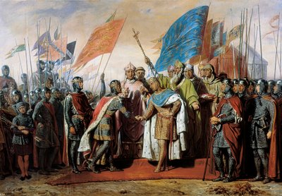Treffen zwischen Philipp II., König von Frankreich, und Heinrich II., König von England, in Gisors am 21. Januar 1188 von Unbekannt
