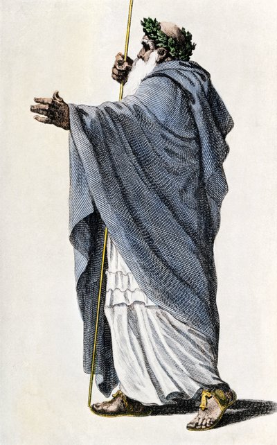 Mythen und Legenden: Charakter der König-Arthur-Legende. Merlin der Zauberer (Farbstich des 19. Jahrhunderts) von Unbekannter Künstler