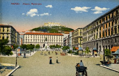 Neapel Piazza Municipio, Anfang des 20. Jahrhunderts (Postkarte) von Unbekannter Künstler