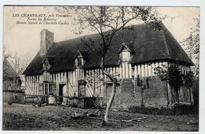 Normandie, Orne (61), Les Champeaux: Blick auf den Bauernhof von Ronceray, Heimat von Charlotte Corday (1768-1793) - Postkarte Ende 19. Anfang 20. Jahrhundert von William M. Timlin
