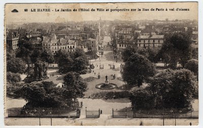 Normandie, Seine Maritime (76), Le Havre: der Garten des Rathauses und Perspektive auf die Rue de Paris - Postkarte Ende 19. bis Anfang 20. Jahrhundert von William M. Timlin