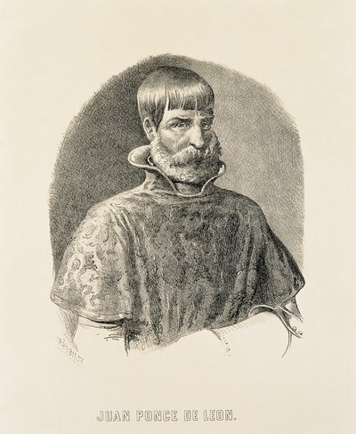 PONCE DE LEON, Juan (1460-1521). Spanischer Eroberer von Puerto Rico (1508) und Entdecker von Florida (1502) (Gravur) von Unbekannter Künstler