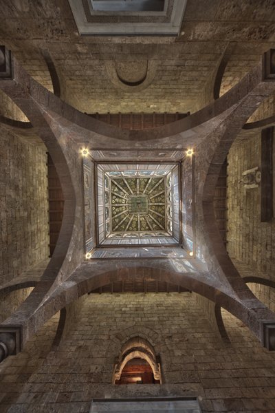 Palermo, Der Königspalast oder Palazzo dei Normanni (Palast der Normannen), Joharia-Turm, der Windsaal: hölzerner Spitz mit der Windrose (Kompassrose) im Zentrum, Zenitalansicht von Unbekannter Künstler