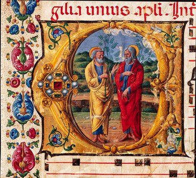 Piccolomini-Bibliothek: Chorbuch, cod. 16.1, ff. 2r mit „Zwei Apostel“ (Detail) von Unbekannter Künstler