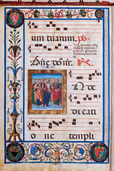 Piccolomini-Bibliothek: Chorbuch, cod. 26.R, ff. 29v mit „Christus und alle Heiligen“, von Giovanni di Taldo von Unbekannter Künstler