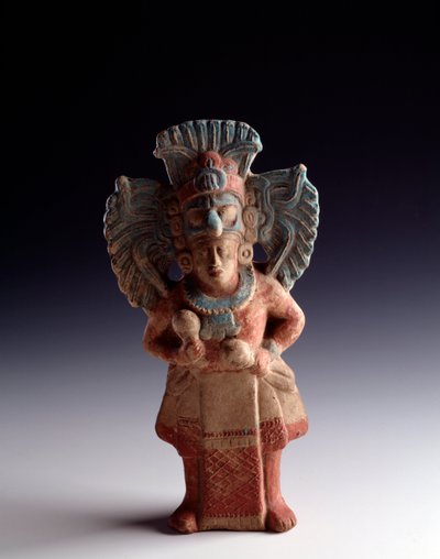Präkolumbische Kunst, Maya-Zivilisation, Spätklassische Periode: Anthropomorphe Tonstatuette, die eine stehende Figur darstellt, dient als Musikinstrument. Aus Nebaj, Quiche, Guatemala. Dim. 21x11 cm Guatemala, Museo Nazionale di Archeologia e Etnologia von Unbekannt