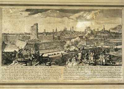 Spanien: Spanischer Erbfolgekrieg (1714). Belagerung von Barcelona (Gravur). von Unbekannter Künstler
