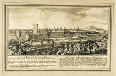 Spanien: Spanischer Erbfolgekrieg (1714). Belagerung von Barcelona (Gravur). von Unbekannter Künstler
