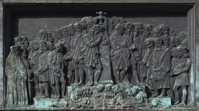 Straßburg, Basrelief der Skulptur von Gutenberg. Europa von William M. Timlin