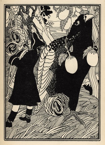 Der Baron entdeckt die großen Vögel und Braten auf den Bäumen in den Vereinigten Staaten. Illustration von William Strang (1859-1921) und JB Clark aus „Die Abenteuer des Barons von Münchhausen“ von Rudolf Erich Raspe (1736-1794) (1789) von Unbekannter Künstler