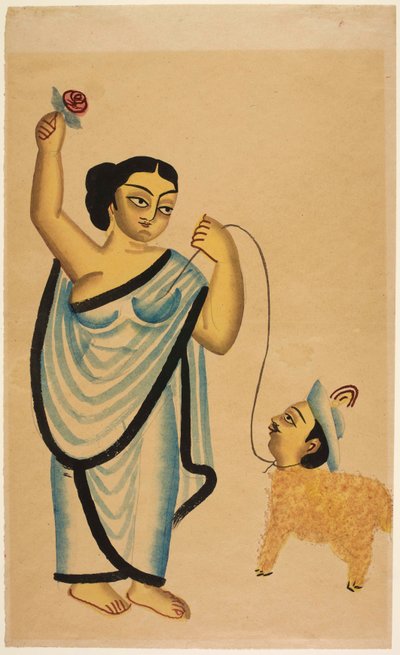 Der Schafliebhaber: eine Kurtisane hält eine Rose in ihrer rechten Hand und führt ein Schaf mit einem menschlichen Kopf, ca. 1865 von Unbekannter Künstler