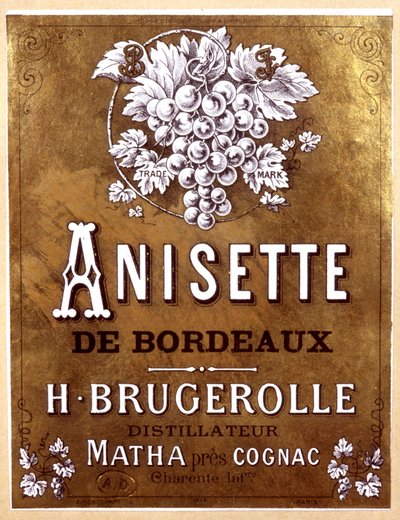 Flaschenetikett von Anisette de Bordeaux, späte 19. Jahrhundert von Unbekannter Künstler