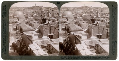 Jerusalem und der Ölberg, Blick nach Osten vom Lateinischen Hospiz, Palästina, 1900er von Underwood and Underwood