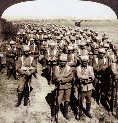 Die Garde-Brigade auf dem Marsch nach Kroonstadt, Südafrika, Burenkrieg von Underwood and Underwood
