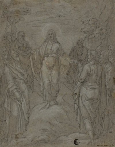 Christus und die Apostel (recto); Skizze einer Krippenszene (verso) von Unknown