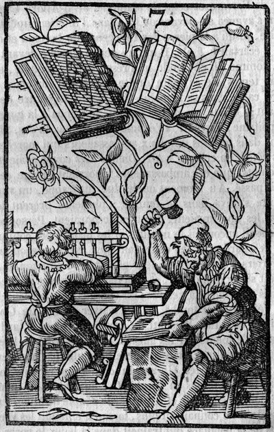Eine Buchbindewerkstatt im Mittelalter. von Unknown artist