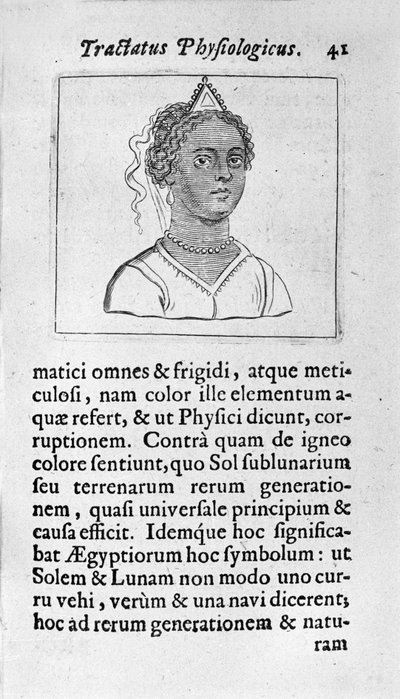 Eine Frau hat schwarze Haut. Seite aus „Tractatus physiologicus de pulchritudine“ von Ernesto Venio (Ernestus Vaenius), 1612 von Unknown artist