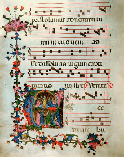 Antiphonar in Note 5, ein Buch, das die Gesänge enthält, die vom Chor während der Messe gesungen werden (Pergament) von Unknown Artist