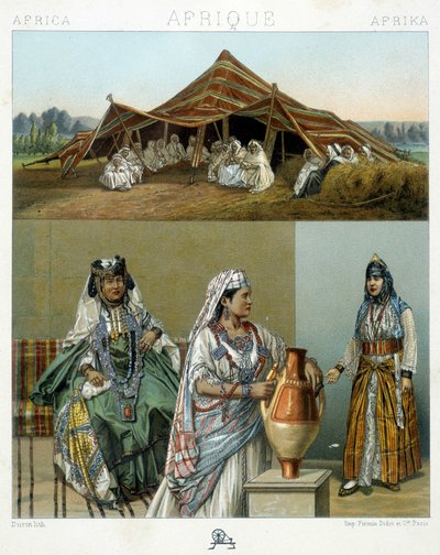 Arabisches Zelt, algerische Frauenkostüme - in „Le costume historique“ von Racinet von Unknown artist