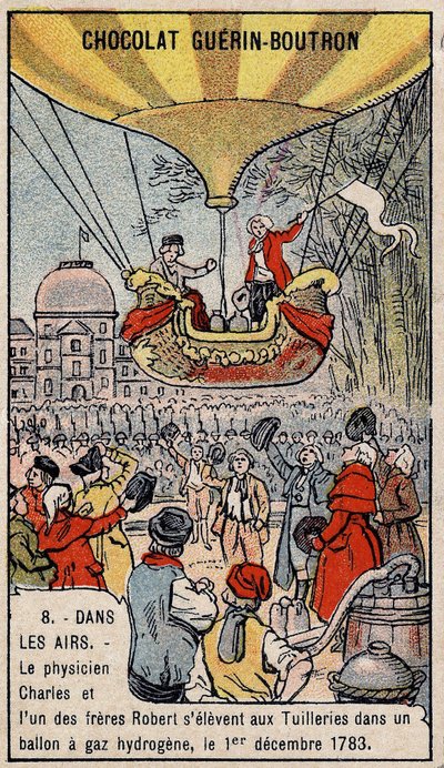 Aufstieg in einem Wasserstoffgasballon der französischen Aeronauten Charles und Robert le Jeune, durchgeführt in Paris, im Tuileriengarten. 1. Dezember von Unknown artist