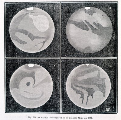 Teleskopische Ansichten des Planeten Mars im Jahr 1877 - in „Populäre Astronomie“ von Camille Flammarion, ed. Marpon & Flammarion von Unknown artist