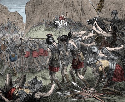 Schlacht an den Kaudinischen Gabeln - Schlacht an den Kaudinischen Gabeln (Furculae Caudinae) - 321 v. Chr. zwischen den Römern und den Samniten während des Zweiten Samnitenkrieges von Unknown artist
