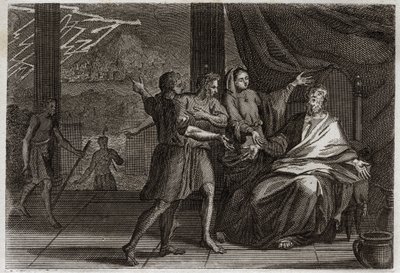 Bibel von Royaumont, Altes Testament: Freunde von Hiob. Hiob wird von drei Fürsten, seinen Freunden, besucht, die ihm statt Trost nur Kummer bringen. Illustration von 1811. von Unknown artist