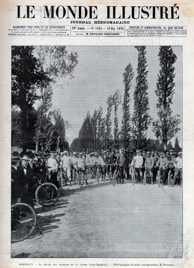 Bordeaux - der Start des Paris-Bordeaux-Rennens - Titelblatt von „Le Monde Illustré“ von 1895 von Unknown artist