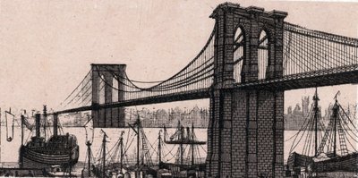 Brooklyn Bridge in New York, USA in „Die Welt illustriert 168 Ansichten“ ohne Datum (spätes 19. Jahrhundert) von Unknown artist