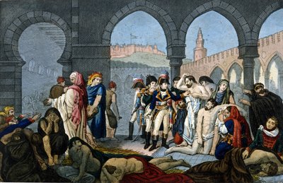 Kampagne (Expedition) von Ägypten (1798-1801): General Bonaparte besucht das Pestkrankenhaus in Jaffa. Gravur 19. Jahrhundert. von Unknown artist