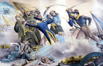 Eroberung von Konstantin in Algerien im Jahr 1837 durch Marschall Valée. Farblithografie aus dem 19. Jahrhundert. von Unknown artist