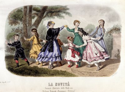 Kinderspiele: bürgerliche kleine Mädchen machen den Reigen. Platte aus „The journal illustrates modes“. von Unknown artist