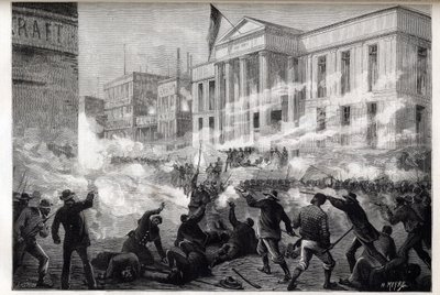 Unruhen am Gerichtsgebäude von Cincinnati 1884 - ein Aufstand, der nach einem Geschworenenurteil wegen Totschlags nach einem berüchtigten Mordprozess am 28. März 1884 begann von Unknown artist