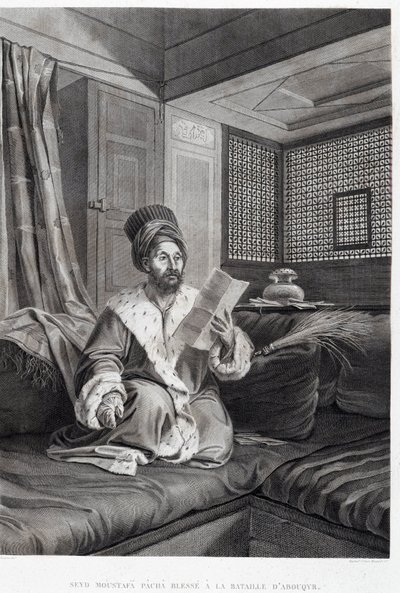 Kostüme und Porträts: Seyd Moustafa Pascha verwundet in der Schlacht von Abouqyr in „Beschreibung von Ägypten“, Kaiserliche Ausgaben von Unknown artist